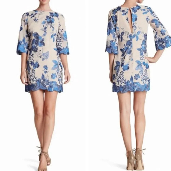 DRESS THE‎ POPULATION Paige Metallic Embroidered Chiffon Shift Dress - Picture 1 of 12